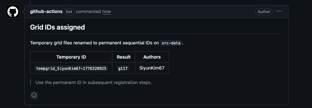 The permanent grid ID assigned after the record is published to the production branch