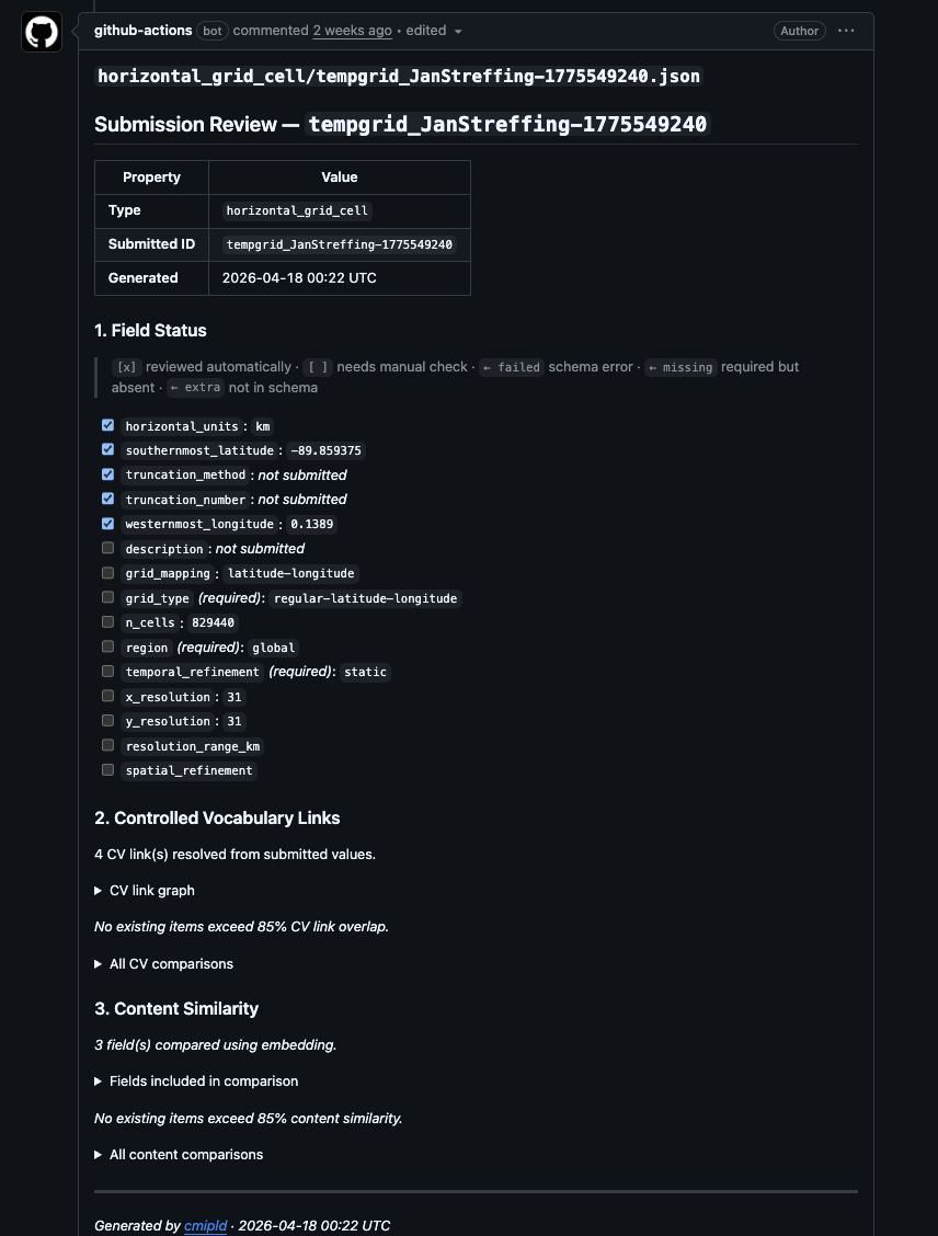 The automated summary report posted as a comment on the pull request